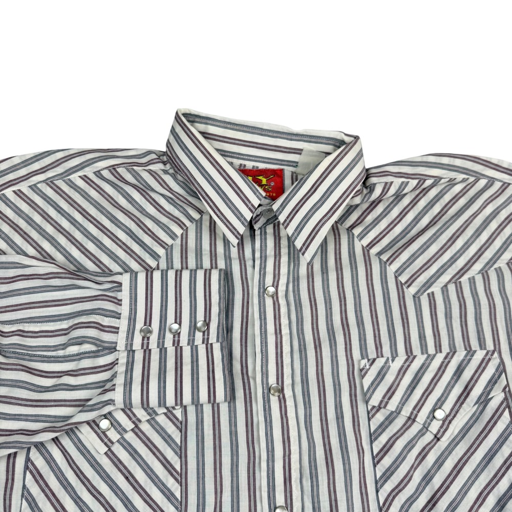 Ely Plains Mens XL Western Pearl Snap Shirt Striped Long Sleeve Cowboy White